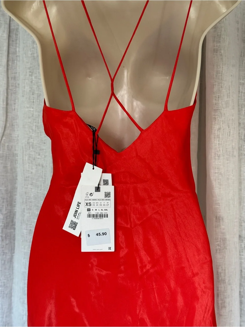 Zara Bright Red Satin Cowl Neck Slip Dress with Double Straps